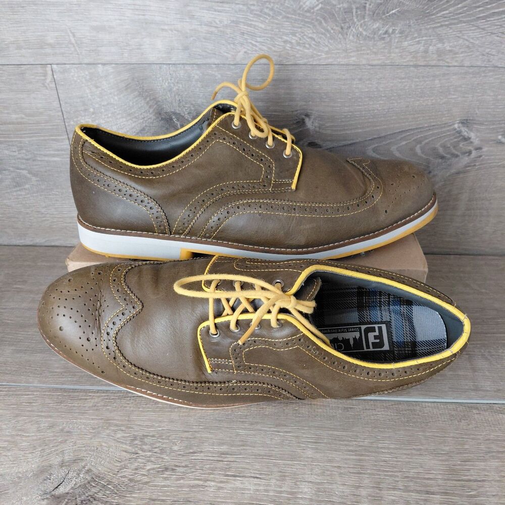 FootJoy City Golf Shoe Mens 11.5 Brown Leather Oxford Lace Up Wingtip Soft Spike